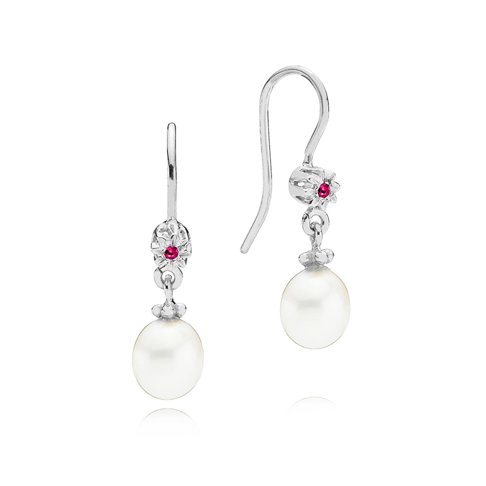 STAR DROP EARRINGS WITH RED RUBY