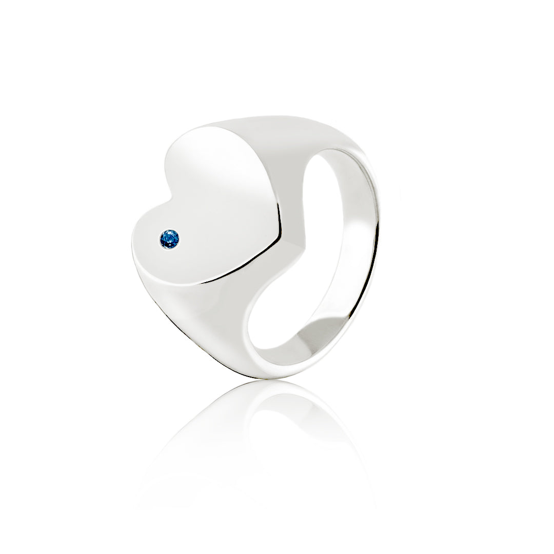 HEART SIGNET RING WITH SAPPHIRE