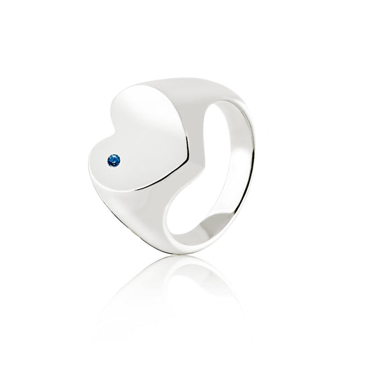 HEART SIGNET RING WITH SAPPHIRE