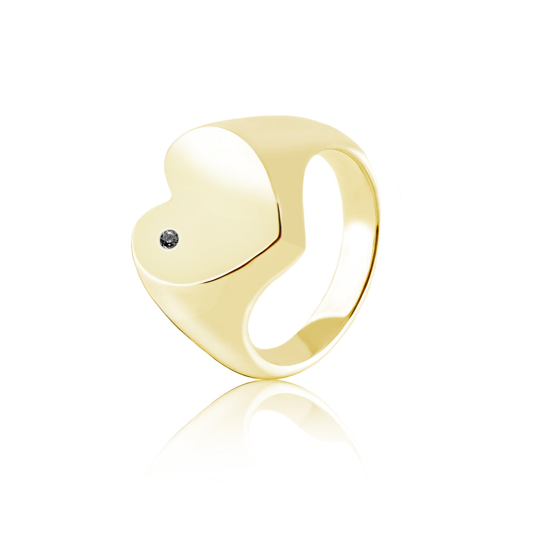 HEART SIGNET RING WITH BLACK DIAMOND