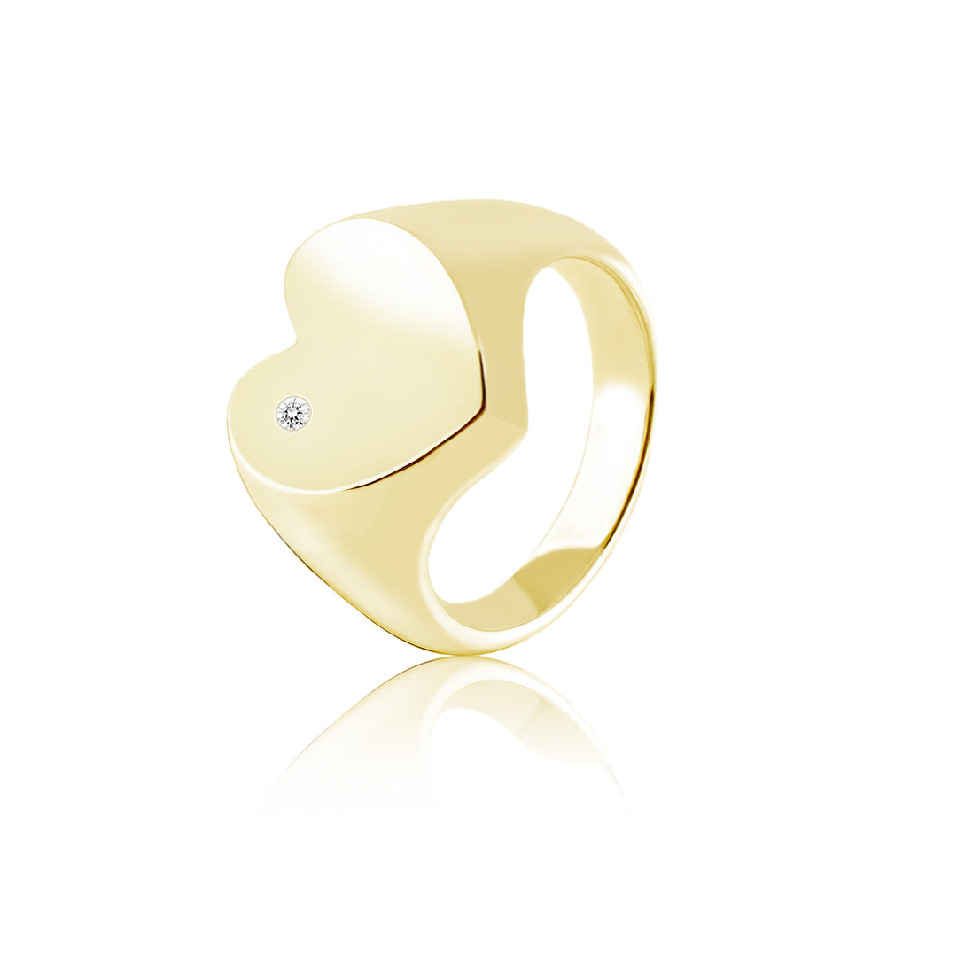 HEART SIGNET RING WITH DIAMOND