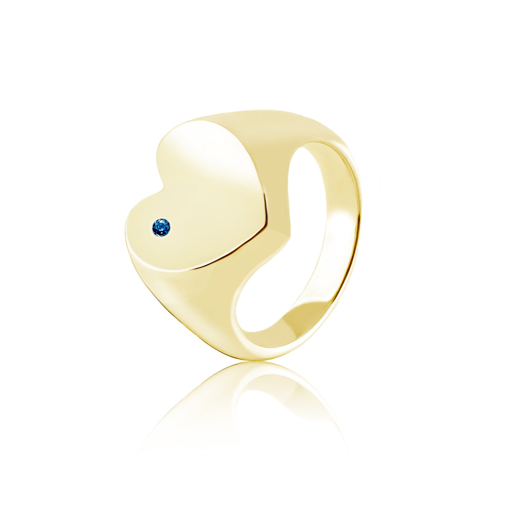 HEART SIGNET RING WITH SAPPHIRE