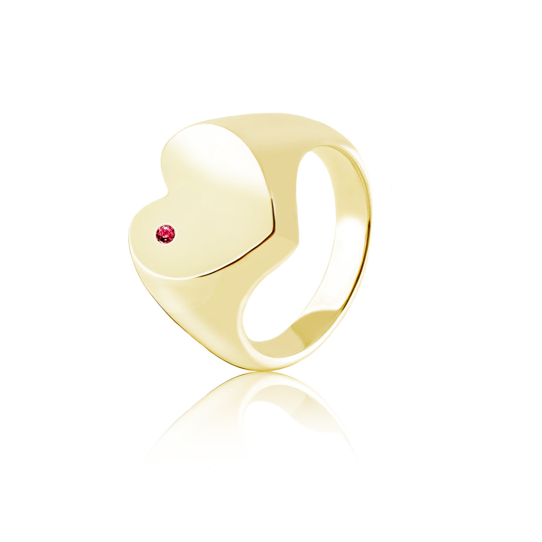 HEART SIGNET RING WITH RUBY