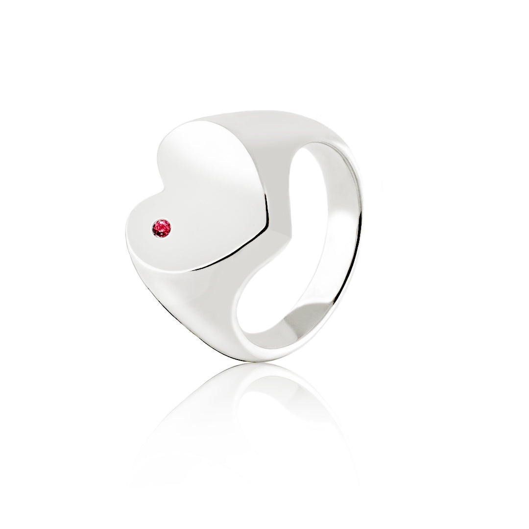 HEART SIGNET RING WITH RUBY
