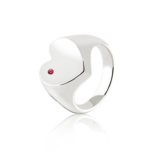 HEART SIGNET RING WITH RUBY