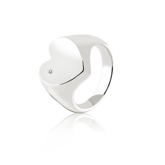 HEART SIGNET RING WITH DIAMOND