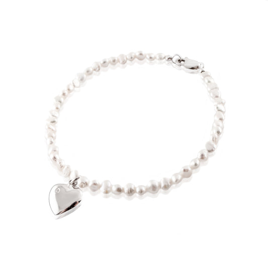 BIWA PEARL BRACELET WITH DIAMOND HEART PENDANT