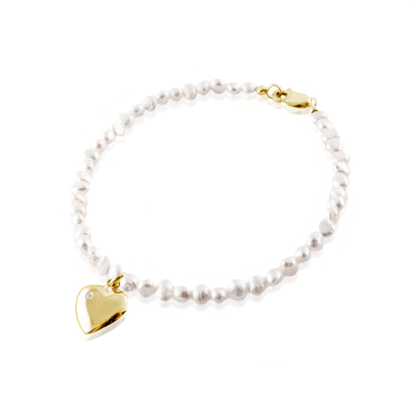 BIWA PEARL BRACELET WITH DIAMOND HEART PENDANT