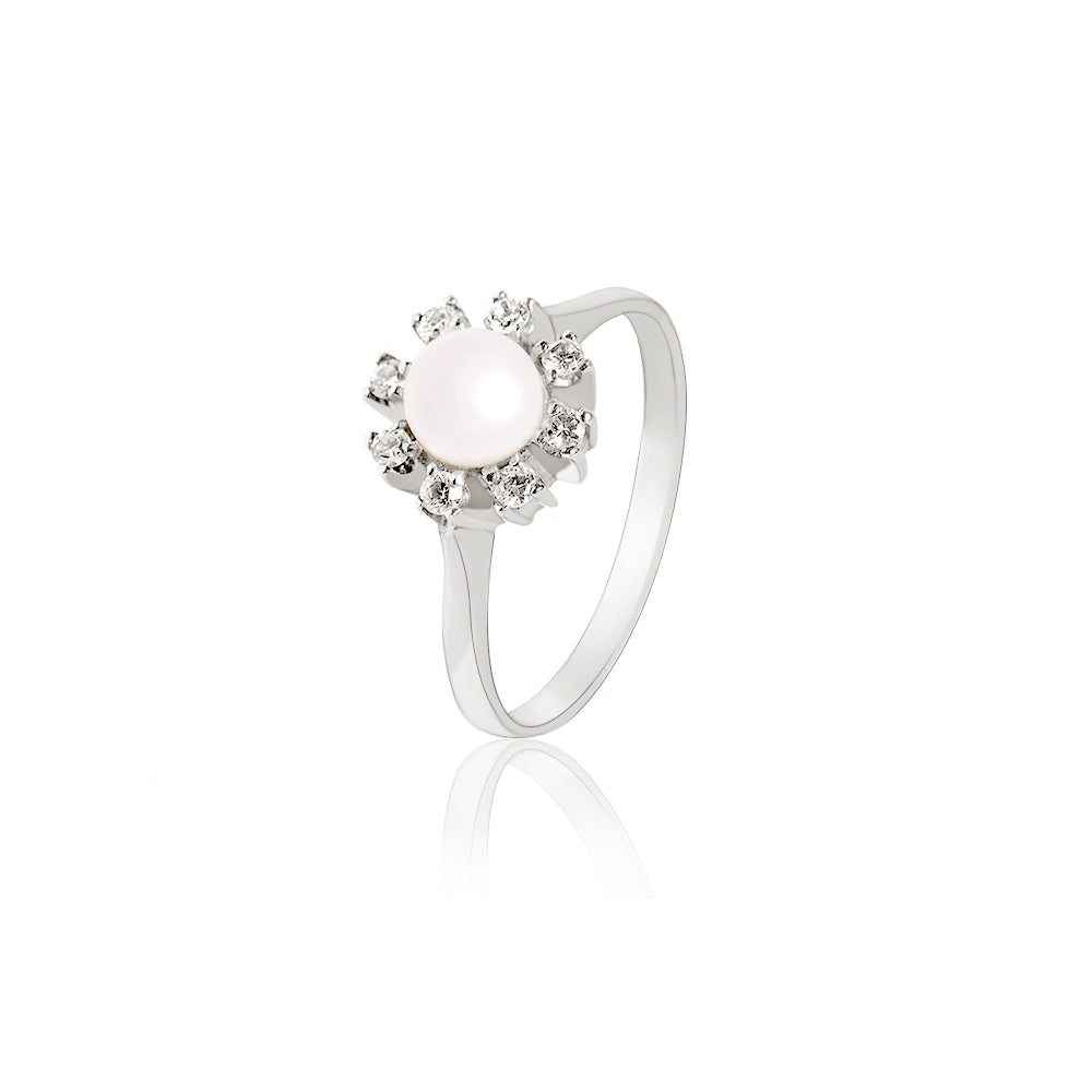 ROSETTE DIAMOND RING WITH PEARL