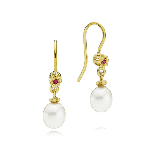 STAR DROP EARRINGS WITH RED RUBY