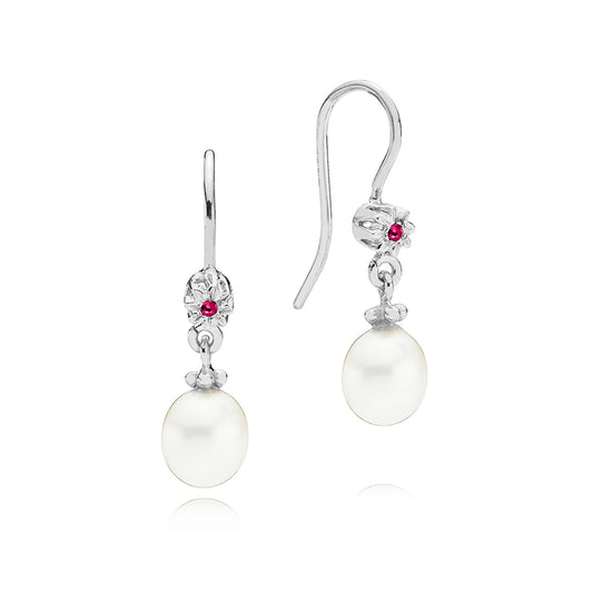 STAR DROP EARRINGS WITH RED RUBY